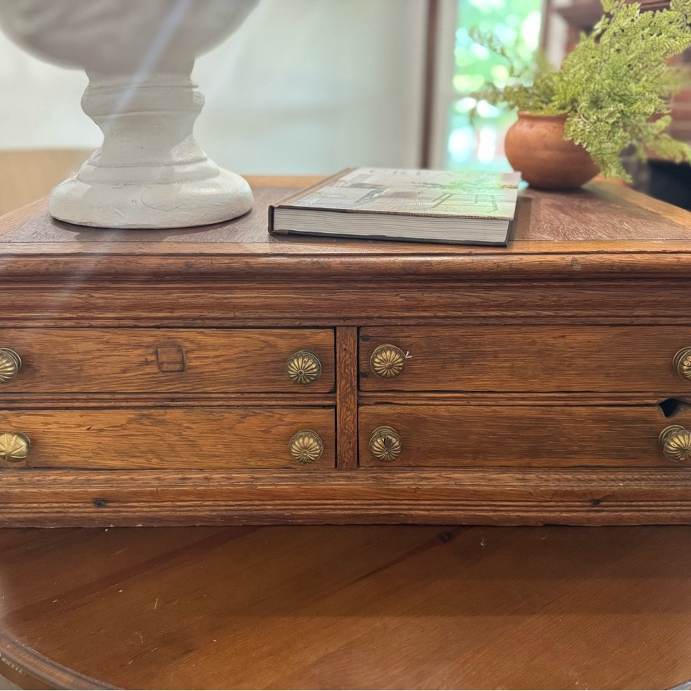 Wooden Decorative Storage Box with Brass Knob Drawers - Brown